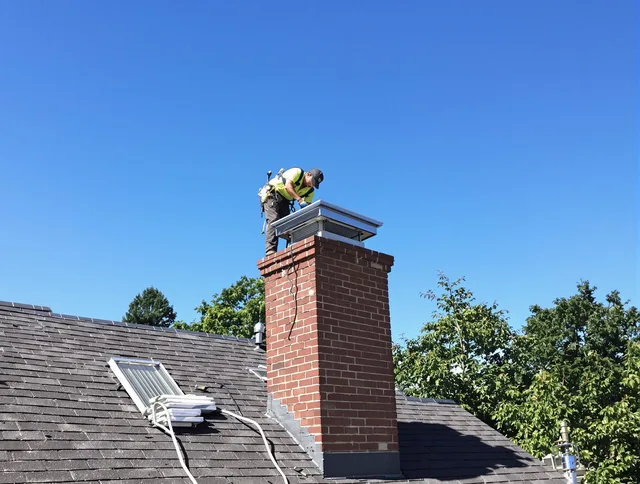 Kissimmee Chimney Sweep technician measuring a chimney cap in Kissimmee, FL